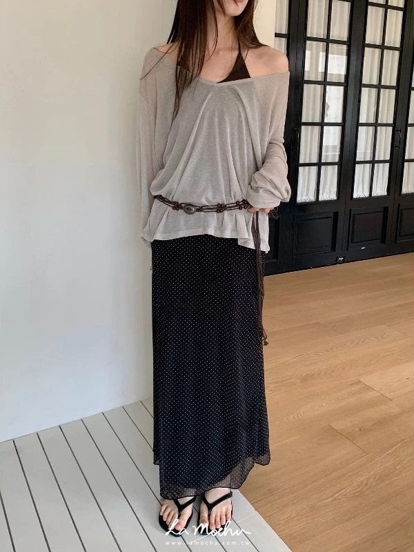 棉質拼紗點點長裙